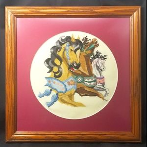 3 HORSES FRAMED & MATTED COUNTED-CROSS STITCH